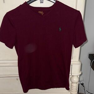 Polo by Ralph Lauren Men's Maroon V-Neck T-Shirt
